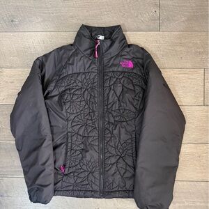 The North Face Women's Black Puffer Jacket with Pink Accents